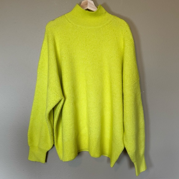 TOPSHOP Funnel Neck Oversized Ribbed Sweater In Green NWT Size XS - Picture 2 of 6